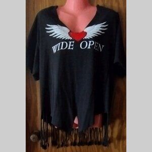 size 41" Modified short sleeve Rock T-shirt Angel Wings Heart "Wide Open"
